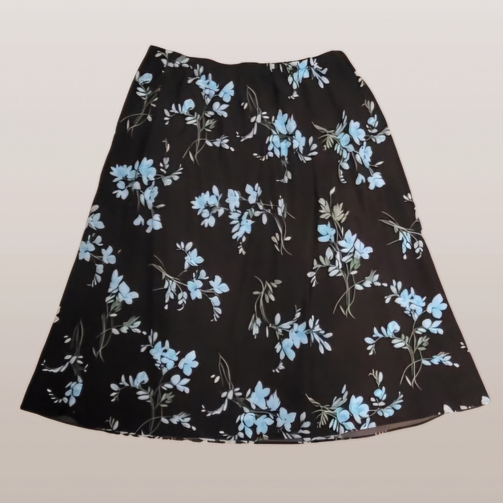 Vintage Midi Skirt Floral Women's 20W Brown Blue Flowers Lightweight Boho VTG